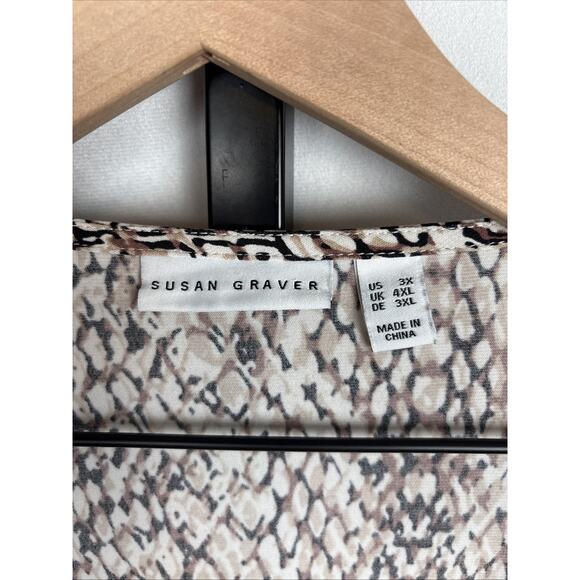 Susan Graver Liquid Knit Button Front Top Women’s 3X Brown Snake Print Stretch - Picture 5 of 10